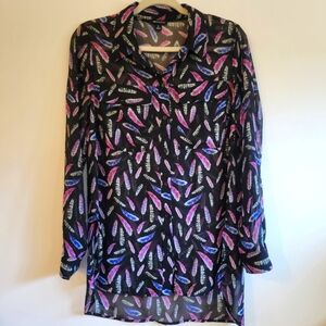 I ♡ Ronson Sheer Button Down Blouse Women’s Sz M Feathers Fairycore Boho Whimsy